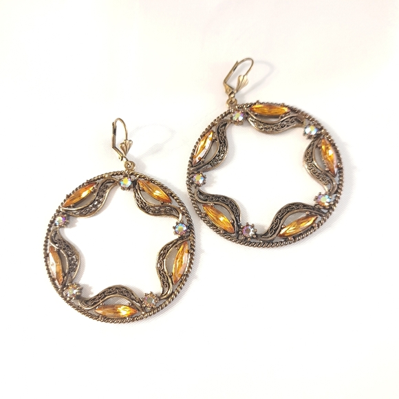 banana Bob Jewelry - Vintage Women's Starn Round Earrings‎ Brown/Orange Faux Rhinestones